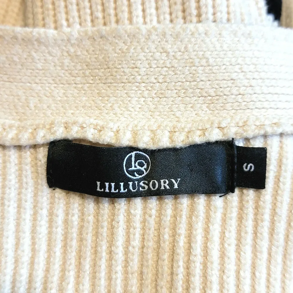 Lillusory Black & Cream Stripe Cardigan Sweater Button Down Relaxed Loose Fit S - Picture 12 of 14